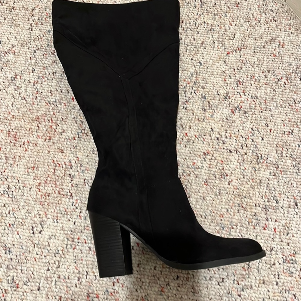 Wide calf suede boots.